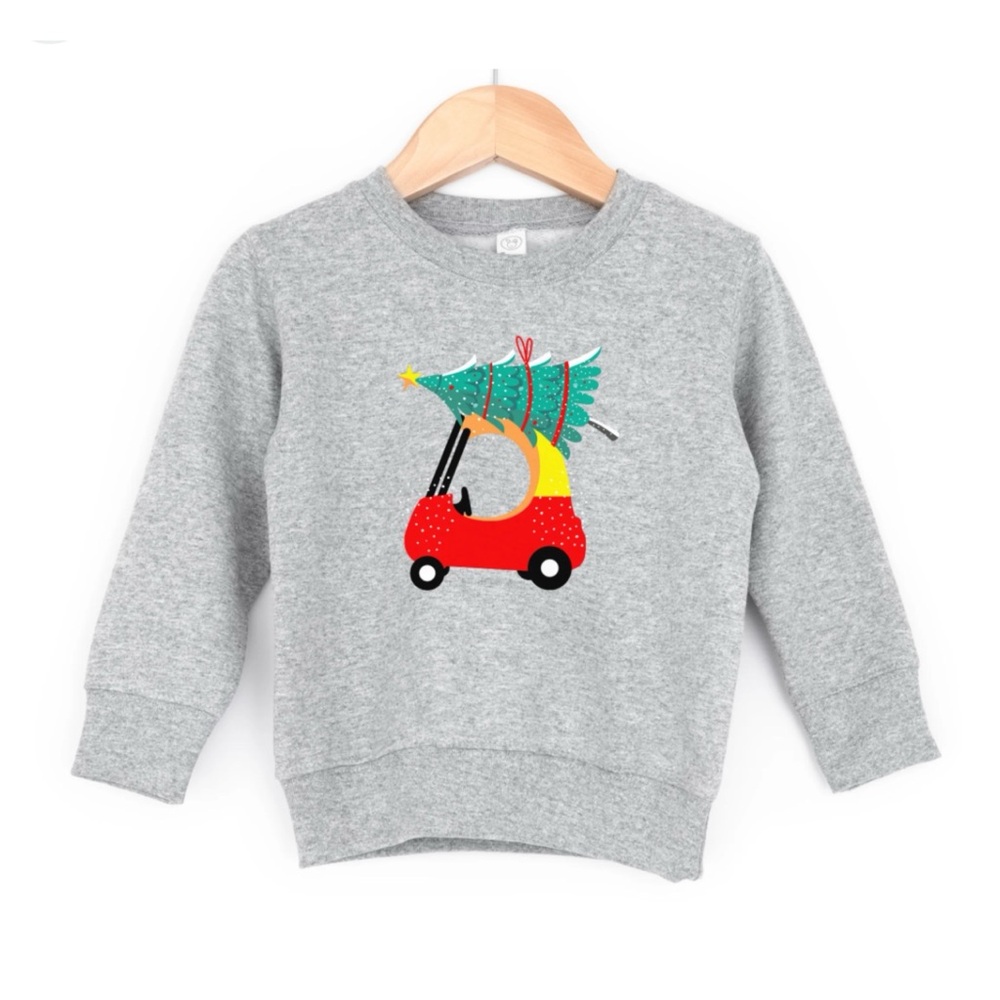 Unbranded Gray Christmas Tree Toddler Car Graphic Holiday Sweater Size 90 2T